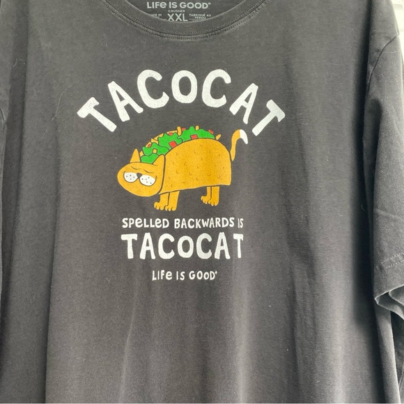 Life Is Good T Shirt Men's Crusher XXL TACOCAT Spelled Backward is tacocat Life - Picture 2 of 13